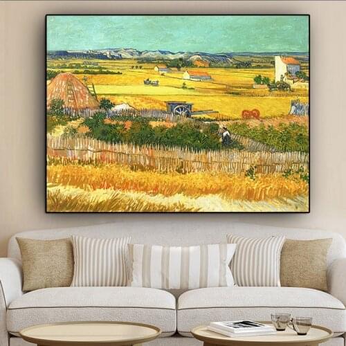 HD Print Landscape Painting Harvest At La Crau By Van Gogh Canvas Painting Posters and Prints Wall Art Picture for Home Decor