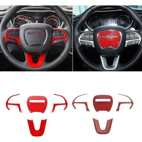 ABS Red Carbon Fiber Steering Wheel Button Cover Trim Fit ForDodge Challenger /Charger 2015-2020 Car Interior Accessories