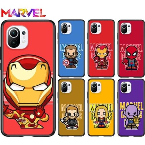 Cute marvel hero cartoon for Xiaomi Mi 11 10T Note 10 Ultra 5G 9 9T SE 8 A3 A2 A1 6X Pro Play F1 Lite 5G Black Phone Case