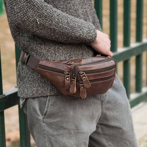Fashion Waist Bag for Men 2021 Genuine Leather Mens Fanny Pack Crossbody Chest Bags Brand Designer Vintage Shoulder Bag Phone