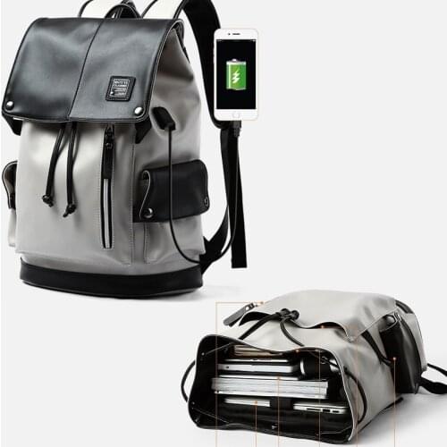 Tagdot 15.6 Inch Laptop Backpack for Men Waterproof PU Skin High Capacity Korean Version Travel Teens School Backpack USB