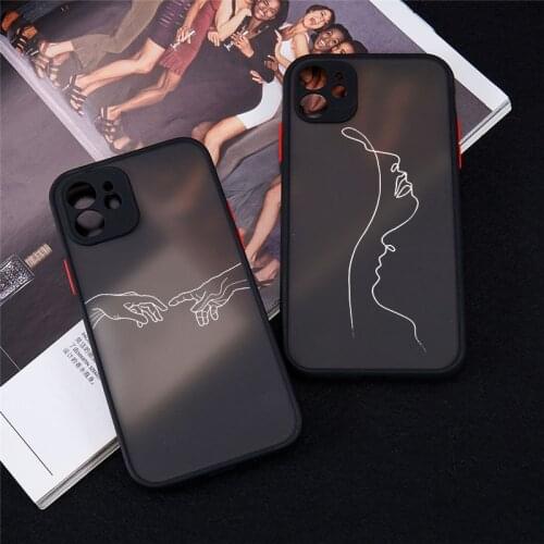 Soft Bumper Black Phone Case Cover for IPhone 12 11 Pro Max XS Max XR X 6S 7 8 Plus SE 2020 Mona Lisa Art David Girl Lines Capas