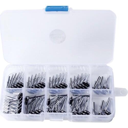54Pcs Sea Fishing Rod Pole Guide Tip Top Ring Eye Repair Kit Stainless Steel Sea Boat Spinning Casting Fishing Rod Guides Tool