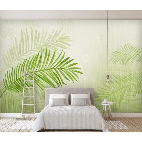 Bacal custom large 3D mural wallpaper fresh green plants watercolor leaves idyllic Nordic TV background wall huda beauty