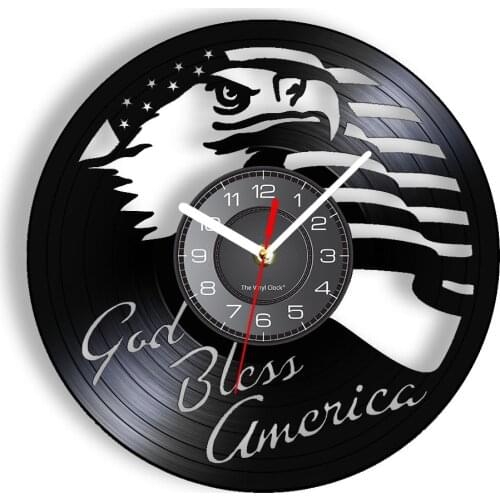 Eagle God Bless America Vinyl Record Wall Clock Patriotic USA Pride Flag Decor Vinyl Disk Crafts American Independence Day Gift
