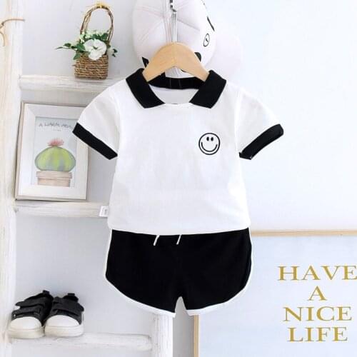 New Children Cotton Clothes Summer Baby Boys solid smile T Shirts Denim Shorts 2Pcs/sets Infant Kids Fashion Toddler Tracksuits