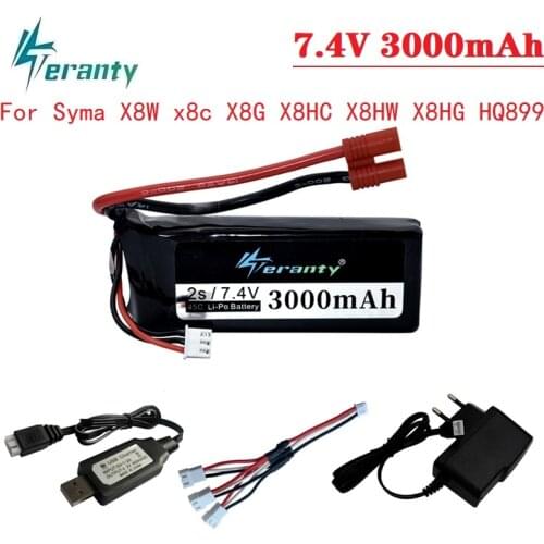 Upgrade Syma X8C X8W X8G X8HW X8HC HQ899 Battery 3000mAh 7.4V for Rc Quadcopter Spare Parts 45C Lipo Battery With Charger