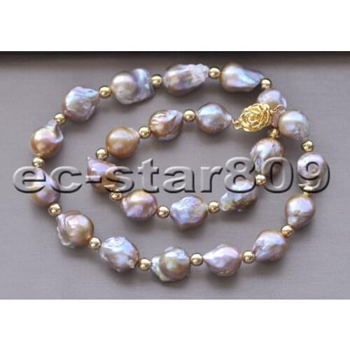 P6607 21" 21mm Lavender&Golden Baroque Keshi Reborn Pearl Bead Necklace Choker