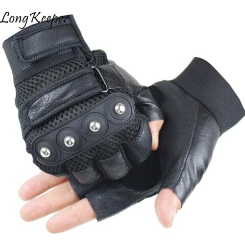 Black Luxury Men Tactical Gloves Unisex PU Leather Half Finger Sports Motocycle Gloves Mens Military Fingerless Glove Mittens