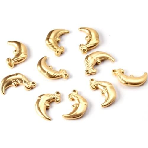 ASON 10pcs/lot Stainless steel Moon Baby Pendant Moon Charm Gold Silver Color With Label Necklace Bracelet DIY Jewelry Making