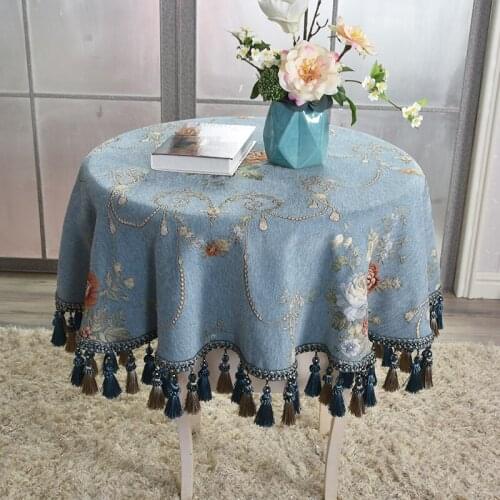 Superior quality Small round Table blue Tassels Tablecloth Household Balcony Coffee Table Cloth Fabric Glass Table Cloth thick