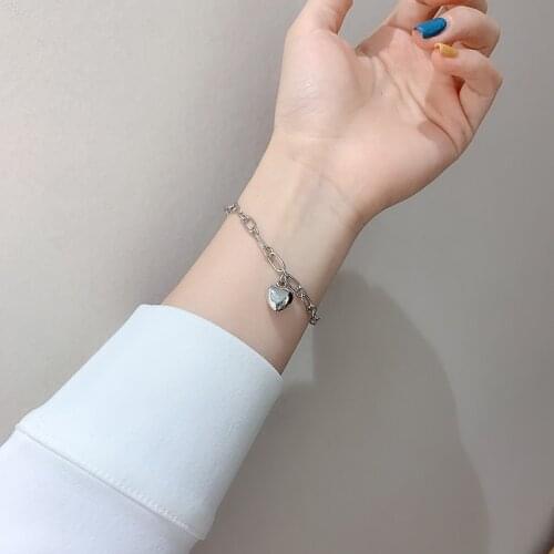Luxury Big Heart Dainty Handmade Chain Thai Silver Color Bracelet For Women Sister Simple Hip Hop Trendy Jewelry Gifts SL2318