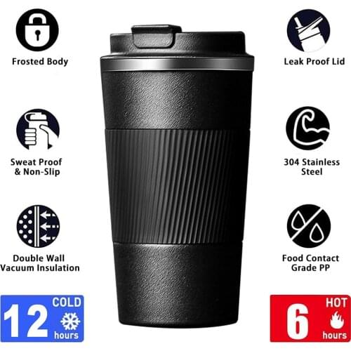 380ml/510ml Double Stainless Steel Coffee Thermos Mug with Non-slip Case Car Vacuum Flask Travel Insulated Portable Coffee Cup