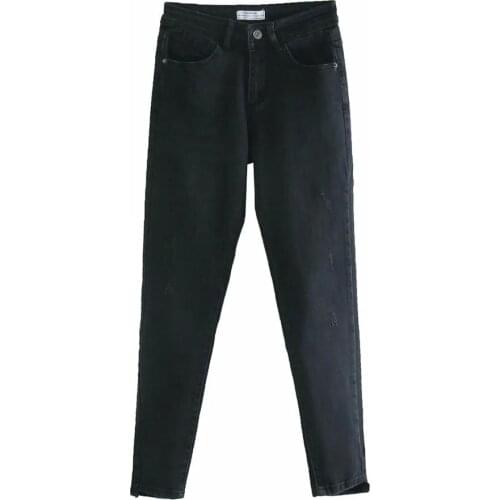 XNWMNZ Za women Fashion mid-rise skinny jeans ladies Vintage asymmetric hems Faded mid-waist pants Female girls button trousers