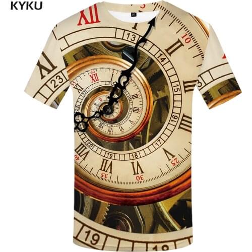Funny T shirts Clock T-shirts Men Metal Tshirt Printed Vortex Tshirt Homme Mechanical Tshirts Casual Geometric Print