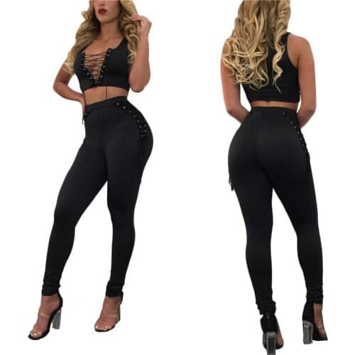 Womens Sets Kathy Lace Up Pant Set Bind the female suit vest trousers two bandage
