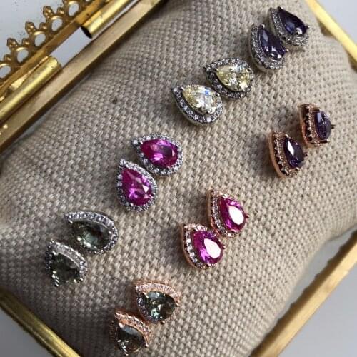 Teardrop waterdrop colorful cz stud earring fashion 2019 women classic simple pear earring