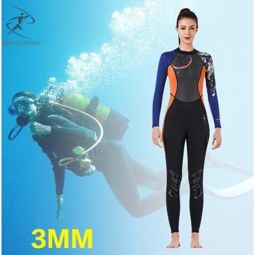 3mm Womens Neoprene Wetsuit Thickening Warm Long-sleeved Full Body Diving Suit