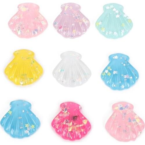 10Pcs 23x23mm Mixed Resin Flatback Embellishment Cabochon Scallop Decoration Scrapbooking Diy Craft Supplies Accessories 2021