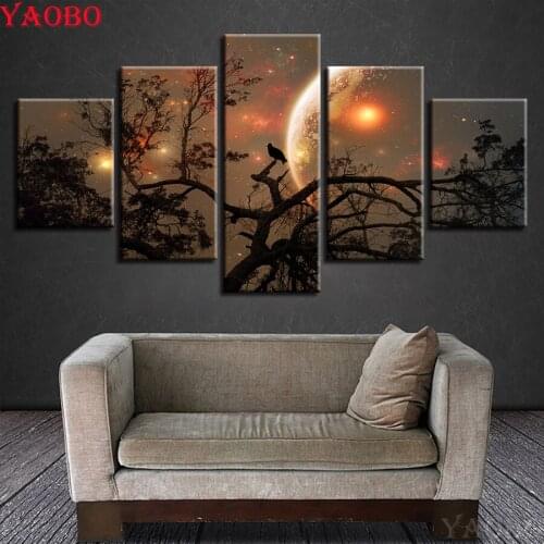 5 pcs 5D DIY Diamond Painting Tree Moon Night Landscape 3D Rhinestone Embroidery Cross Stitch Mosaic Full Square Round Drills
