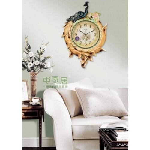 Oversized peacock European mute sitting room wall clock/insert/bedroom gilded clock clock/restaurant