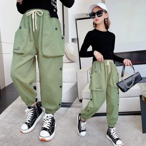 Kids Girls Oversize Cargo Pants Spring Fall Children Bottoms Cotton Girl Sweatpants 8 10 12 Years Hiphop Dance Trousers for Boys