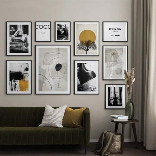 Black And White Abstract Yellow Fashionable Sexy Girl Canvas Paintings Wall Poster For Living Room Decoration Home Decor
