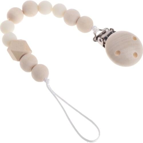 Nipple Holder Beaded Wooden Baby Pacifier Clip Chain Nipple Leash Strap Pacifier Clips Soother Chain