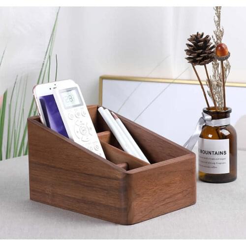 Black Walnut Wooden Living Room Desktop Storage Box Remote Control Mobile Phone Key Organize