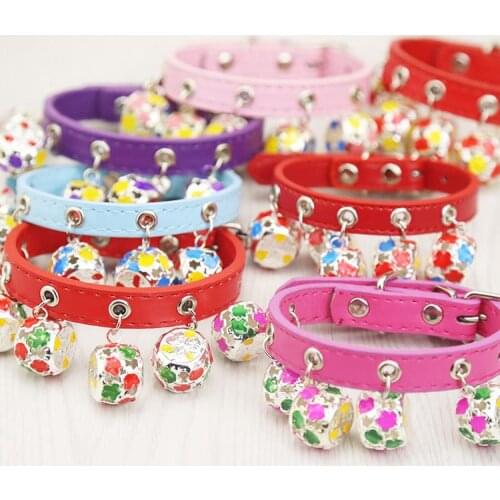 Pet Cat Dog Collar Adjustable PU Leather Necklace Lead Leash With Bells
