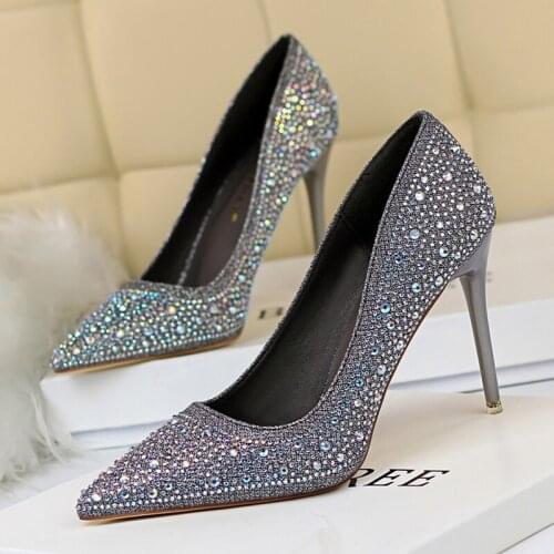 Elegant Womens Pumps Rhinestone Women Shoe Fashion Wedding Shoe For Women Thin Heel Ladies Stiletto 10cm Heeled Shoes For Party