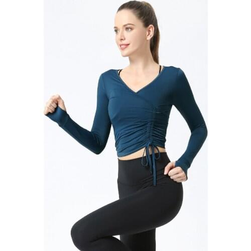 Fitness-Training Summer Naked Feel Elasticity Women Thin Drawstring Strap Workout Long Sleeves Yoga Tops Sctivewear CT1008