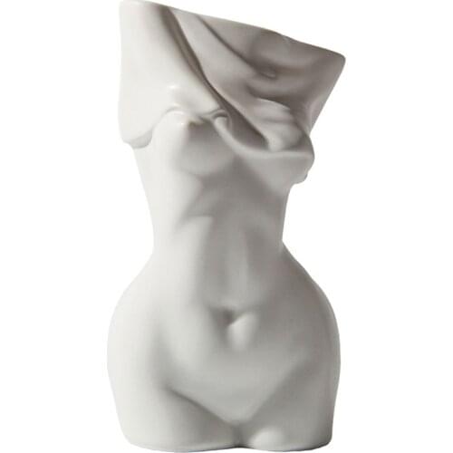 Ceramic Vase Manikin Shaped Flower Container Artware Decorative Tools for Home Office White Beautiful