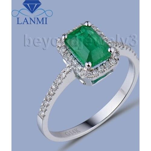 Natural Emerald Gold Ring In Solid 14kt White Gold Columbian Emerald Ring,585 Gold Emerald Gemstone Diamond Jewelry WU94B