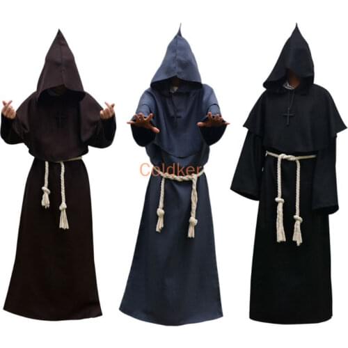 2021 S-XL Unisex Halloween Robe Hooded Cloak Costume Cosplay Monk Suit Adult Role-playing Decoration Clothing