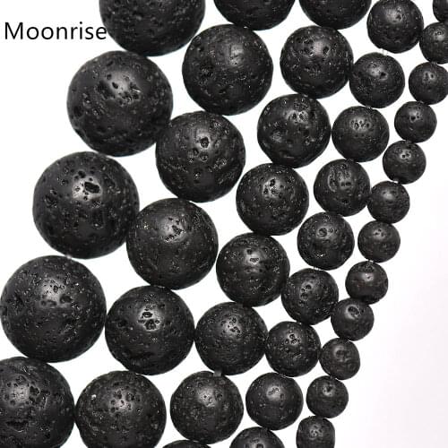 4-12mm Natural Black Lava Rock Stone Gemstone Round Loose Volcanic Beads with Free Crystal Stretch Cord For Jewelry Making
