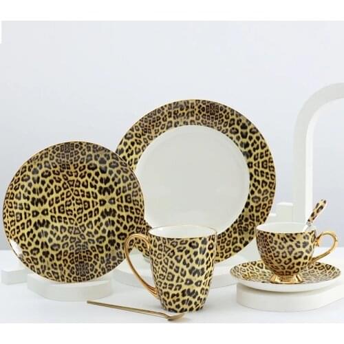 Leopard Porcelain Coffee Mugs and Coffee Cups Dinner Plate Sets Bone China Tableware Luxury Designs