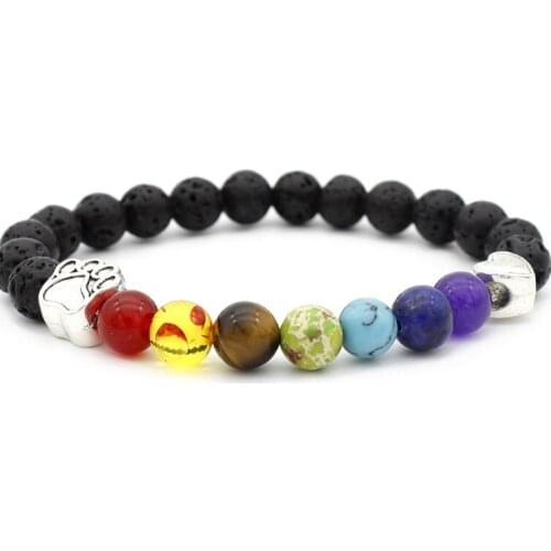 Dog claw copper jg43 white Howlite Onyx elastic thread adjusted seven bead nature black volcanic lava Stone Bracelet Bangles