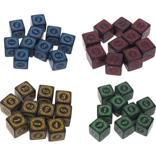10Pcs D6 Polyhedral Dice Square Edged Numbers 6 Sided Dices Beads Table Board Game for Bar Club Party
