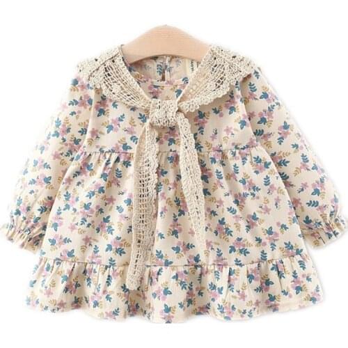 Fashion Winter Newborn Baby Little Girls Clothing Long Sleeves Floral Princess Girls Dresses