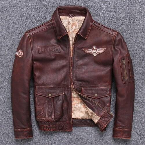 2021 Vintage Brown Military Style Genuine Leather Jacket Men Plus Size 5XL Real Natural Cowhide Autumn Slim Fit Aviation Coat
