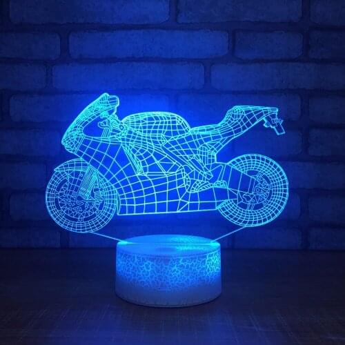 Acylic Motorcycle Shape 3D Night Light Home Decor 7 Color Changing Atmosphere Lamp With USB Charger Touch White Base Best Gift