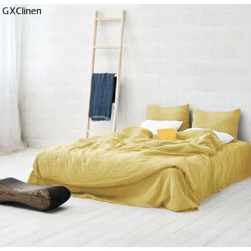 Pure Linens King Size Bedding Set Quilt Cover Bed Sheet Duvet Cover Set Purple Yellow Flax Double Duvet Cover Linen Sheets