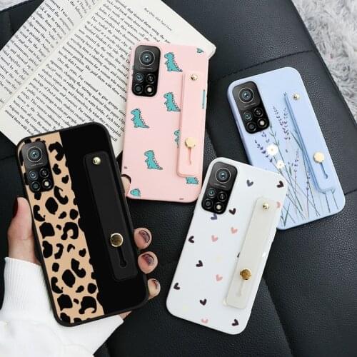 Leopard Print Silicone Case For Xiaomi Mi 10T Pro 5G Cover Soft TPU Fundas For xiaomi mi 10t pro Wrist Strap Holder Shell Capa