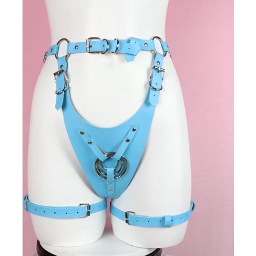 Blue Leather Garter Belt Harness for Women Body Bondage Underwear Gothic Suspenders Straps Sexy Lingerie Punk Festival Clothing