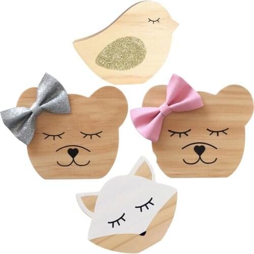 Nordic style Cartoon animal wood ornament Nursery Decor Toy Wall Art Figurines Miniatures Photography Props Wedding Desktop Gift