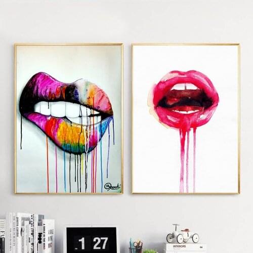 Modern Fashion Wall Art Prints Red Lip Watercolor Canvas Painting Teen Girl Room Decoration Picture Frameless