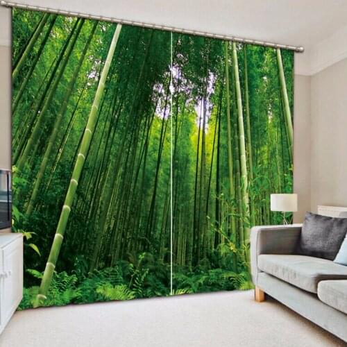 Modern Curtains bamboo Photo 3D Curtains For Living room Green nature scenery Blackout Curtains For The Bedroom Custom