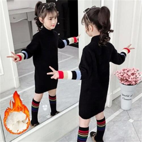 Girls Sweater Kids Coat Outwear 2021 Long Plus Velvet Thicken Warm Winter Autumn Tops Fleece Christmas Childrens Clothing