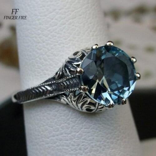 Vintage 925 Silver Dark Blue Diamond Ring Anniversary Gift Ring Size 5-11